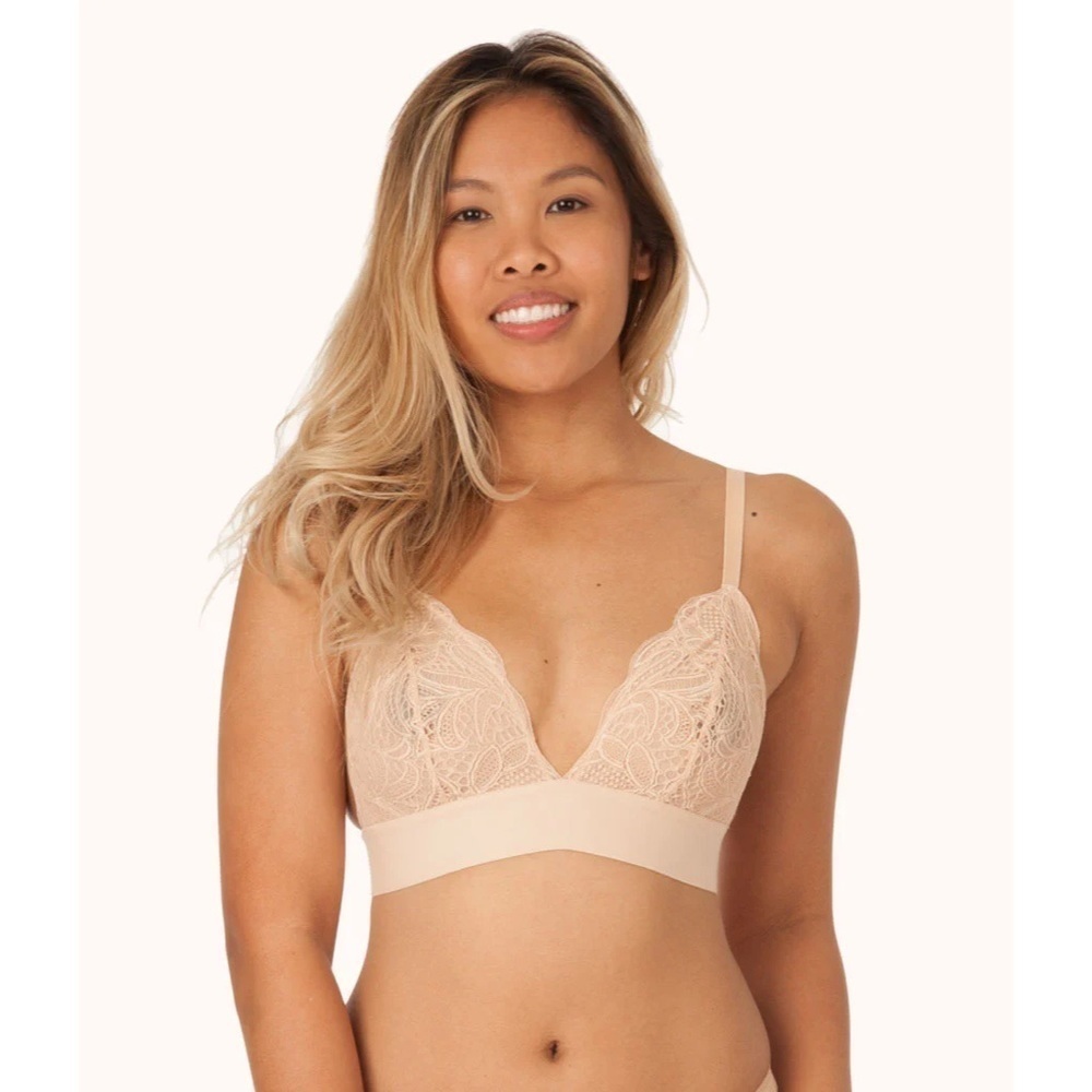 Nwt Lively The Long-Lined Lace Bralette in Toasted Almond Large
